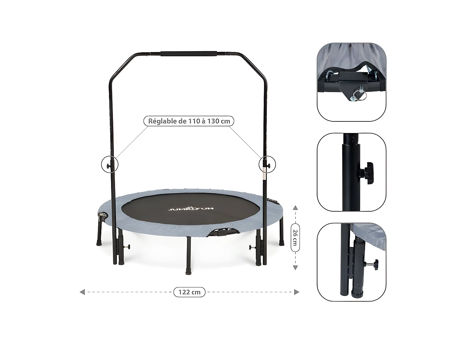 Mini Trampoline Fitness Jump4fun Pliable Double-Bar - Ø122cm