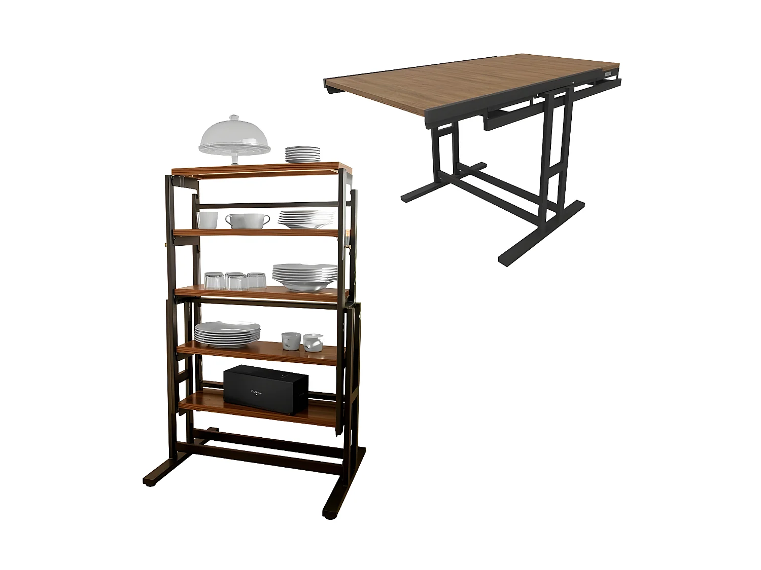 Table modulable (L120 x l78 x H77,5 cm) convertible en Etagère - style industriel