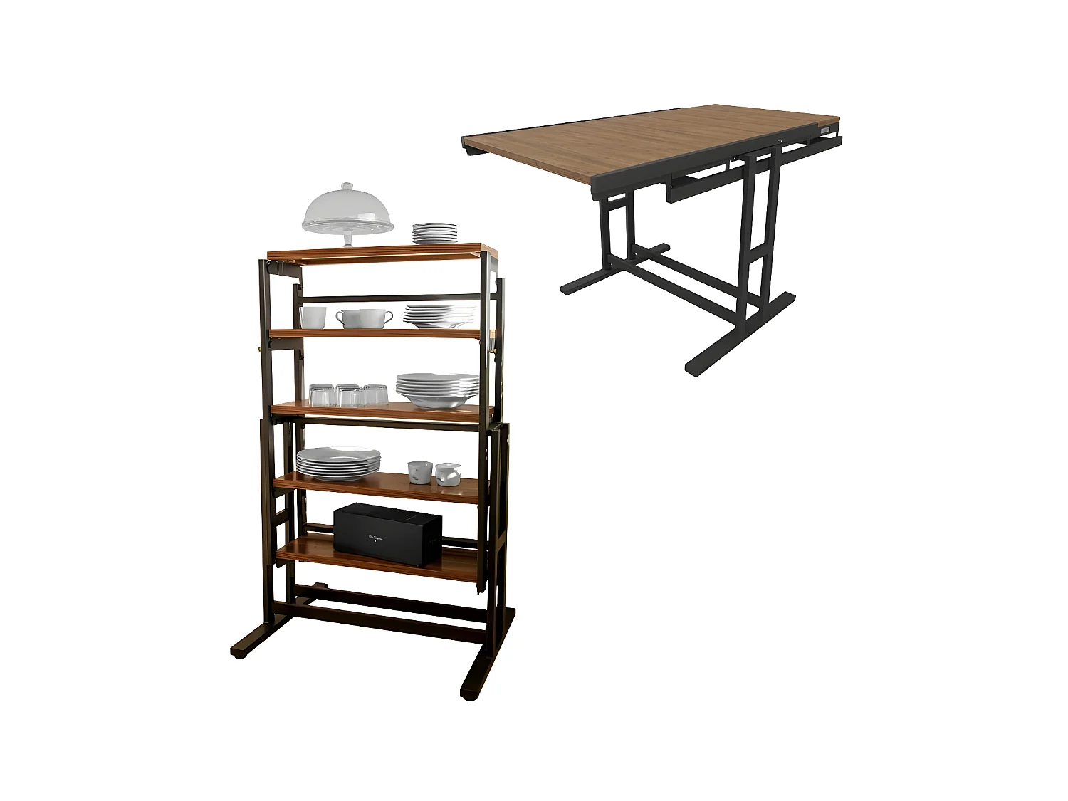 Table modulable (L120 x l78 x H77,5 cm) convertible en Etagère - style industriel
