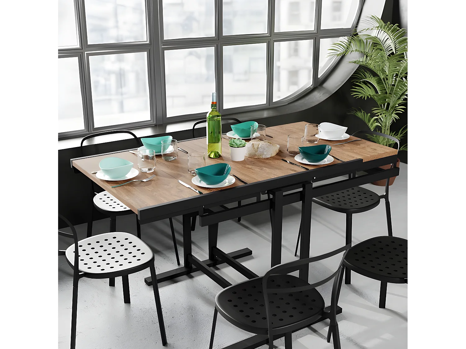 Table modulable (L120 x l78 x H77,5 cm) convertible en Etagère - style industriel