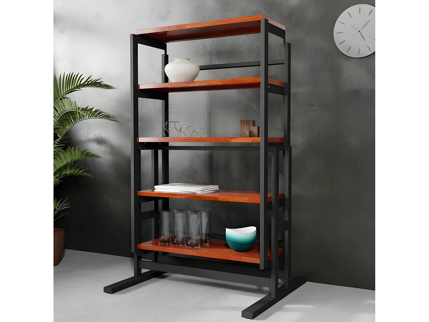 Table modulable en Bois (L140 x l80 x H77 cm) convertible en Etagère - style industriel - Couleur Chêne naturel