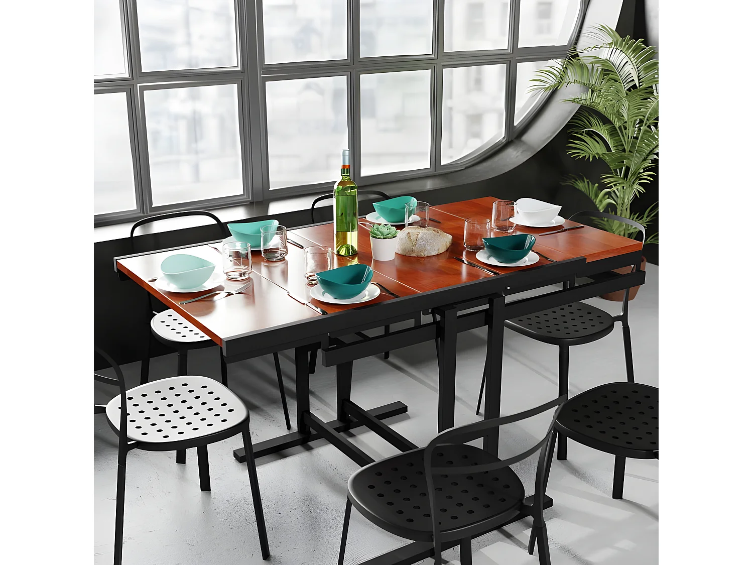 Table modulable en Bois (L120 x l78 x H77,5 cm) convertible en Etagère - style industriel - Couleur Chêne naturel