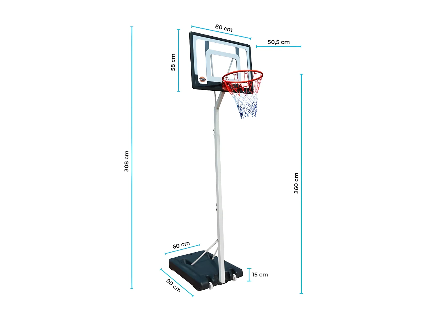 Panier de Basket sur Pied Mobile "Charlotte" Hauteur Réglable de 2,1m a 2,6m