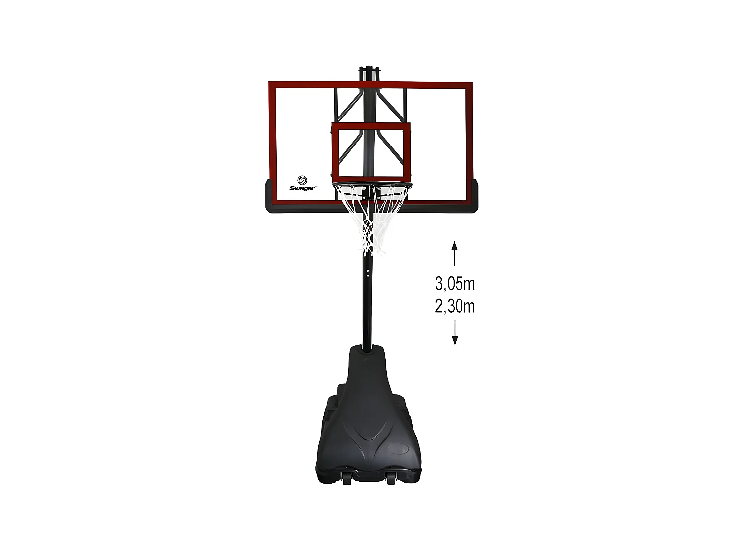 Panier de Basketball Pro Deluxe Platinium sur Pied et Mobile, Hauteur Réglable de 2,30m à 3,05m