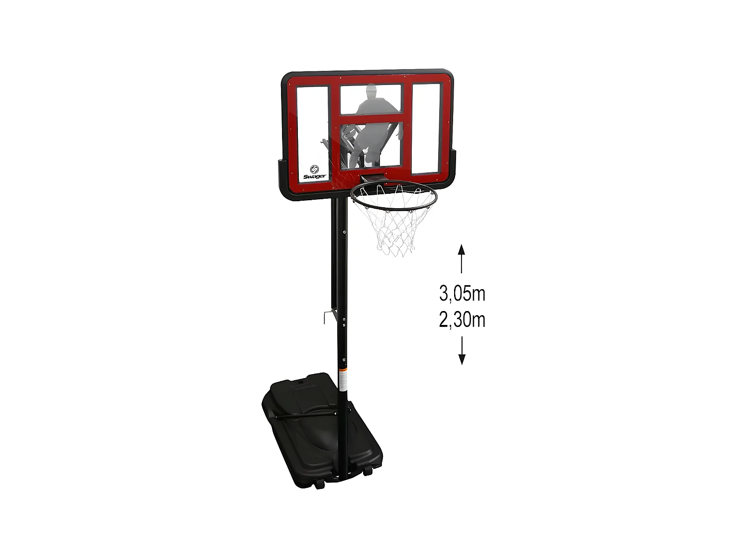 Panier de Basketball sur Pied Mobile "King Deluxe" Hauteur Réglable de 2,30m à 3,05m