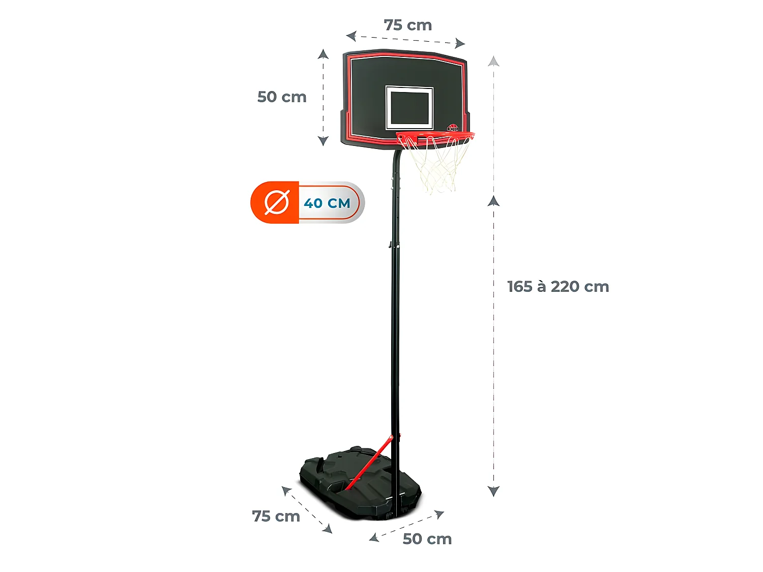 Panier de Basket sur Pied Mobile Phoenix - Bumber - Hauteur réglable de 1m65 à 2m20