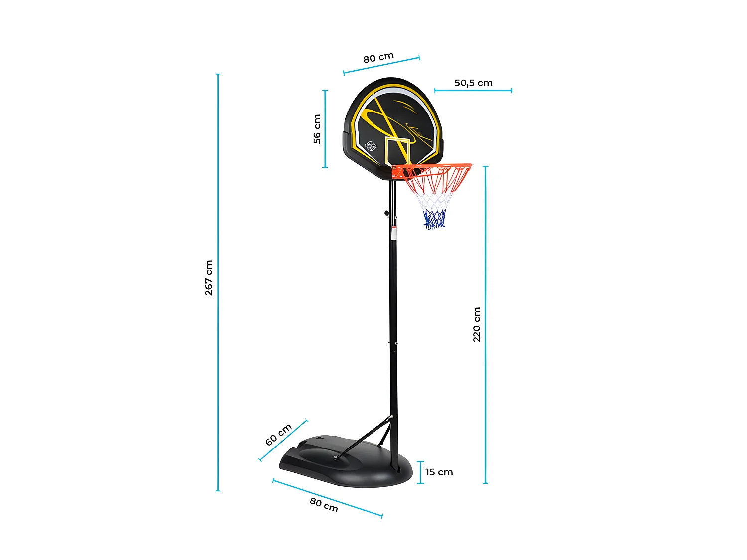 Panier de Basket "Miami" Hauteur Réglable de 1,6m à 2,10m - ⌀ 38cm- pied à roulettes