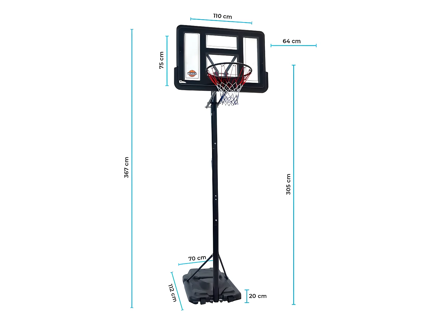 Panier de Basket sur Pied Mobile  "Chicago" Hauteur Réglable de 2,30m à 3,05m (7,5' a 10')