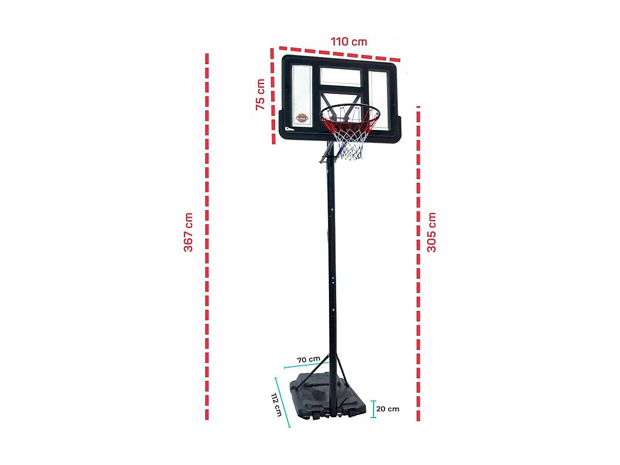 Panier de Basket sur Pied Mobile  "Chicago" Hauteur Réglable de 2,30m à 3,05m (7,5' a 10')