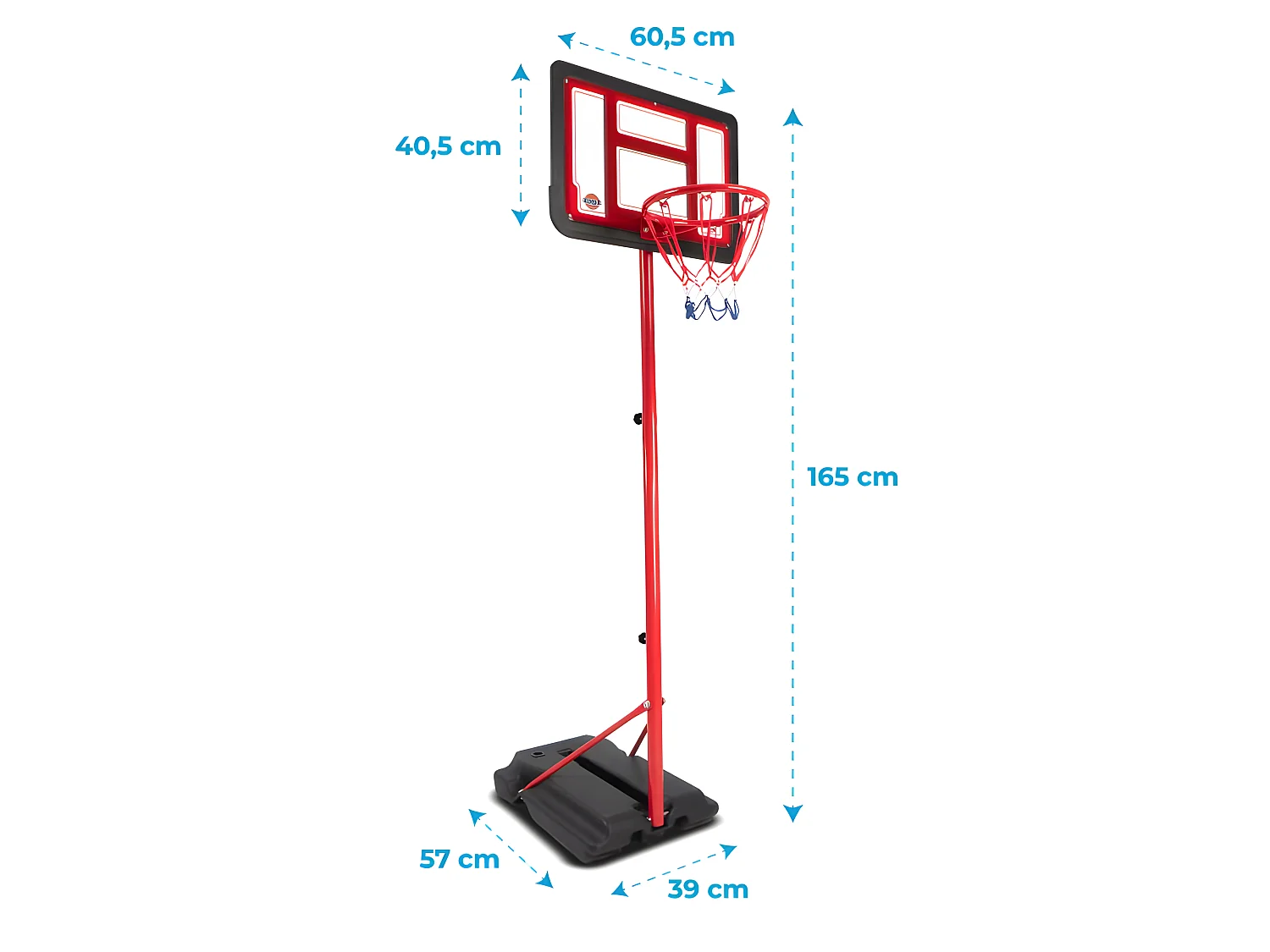 Panier de basket sur Pied Evolutif DENVER hauteur réglable de 1.05m à 1.65m Ballon et Pompe inclus