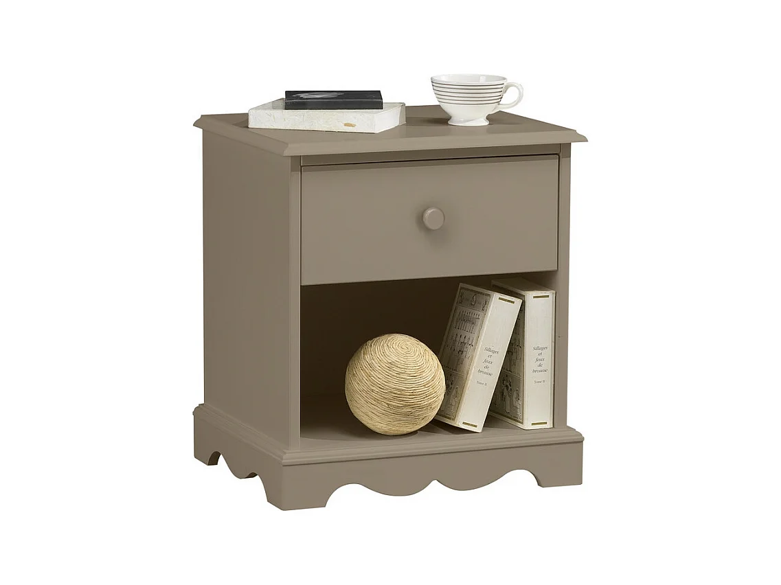 Chevet Taupe 1 Tiroir 1Niche style Anglais L 51 H 56.5 P 42.5 cm