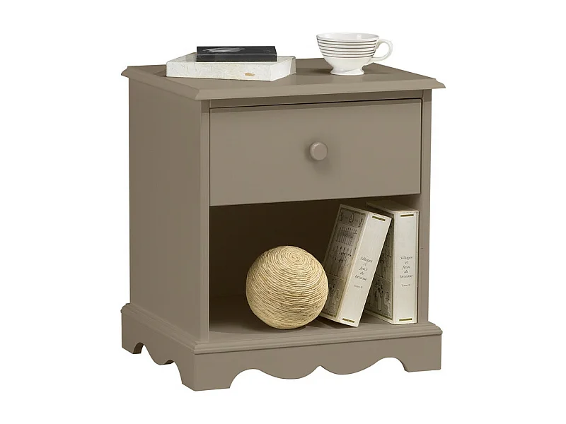 Chevet Taupe 1 Tiroir 1Niche style Anglais L 51 H 56.5 P 42.5 cm