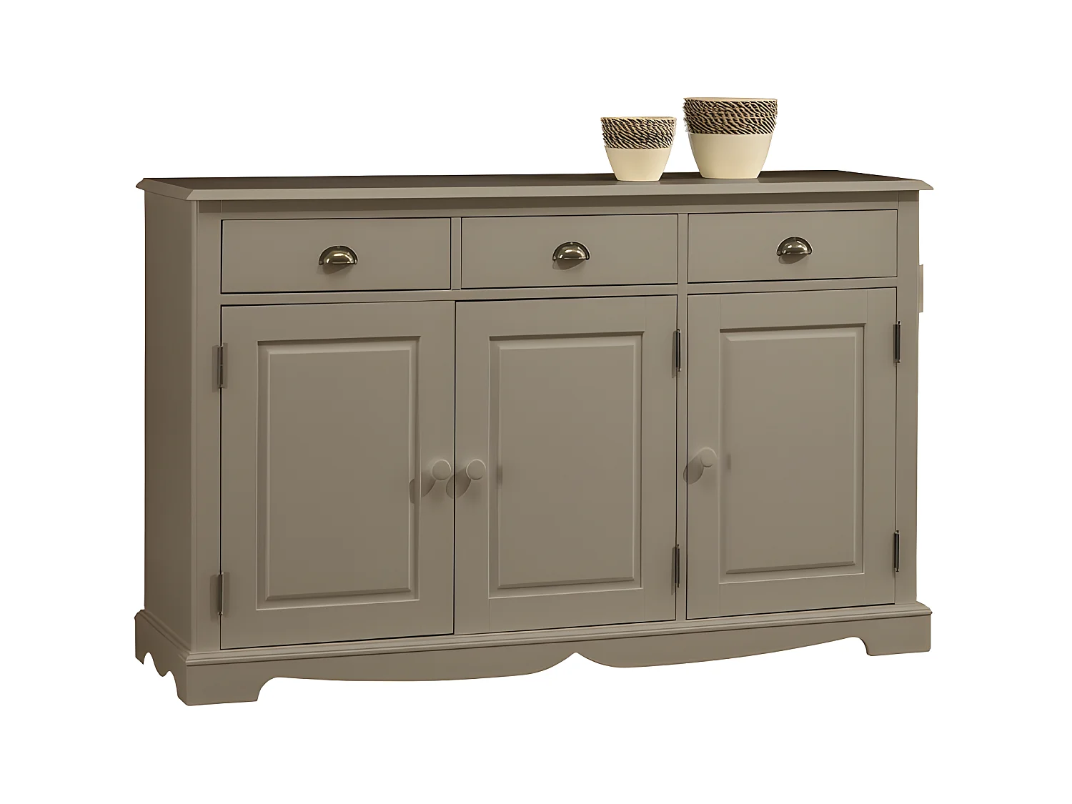 Buffet Taupe Style Anglais 3 Portes 3 Tiroirs 4 Niches L 146.6 H 89.6 P 42.5 cm
