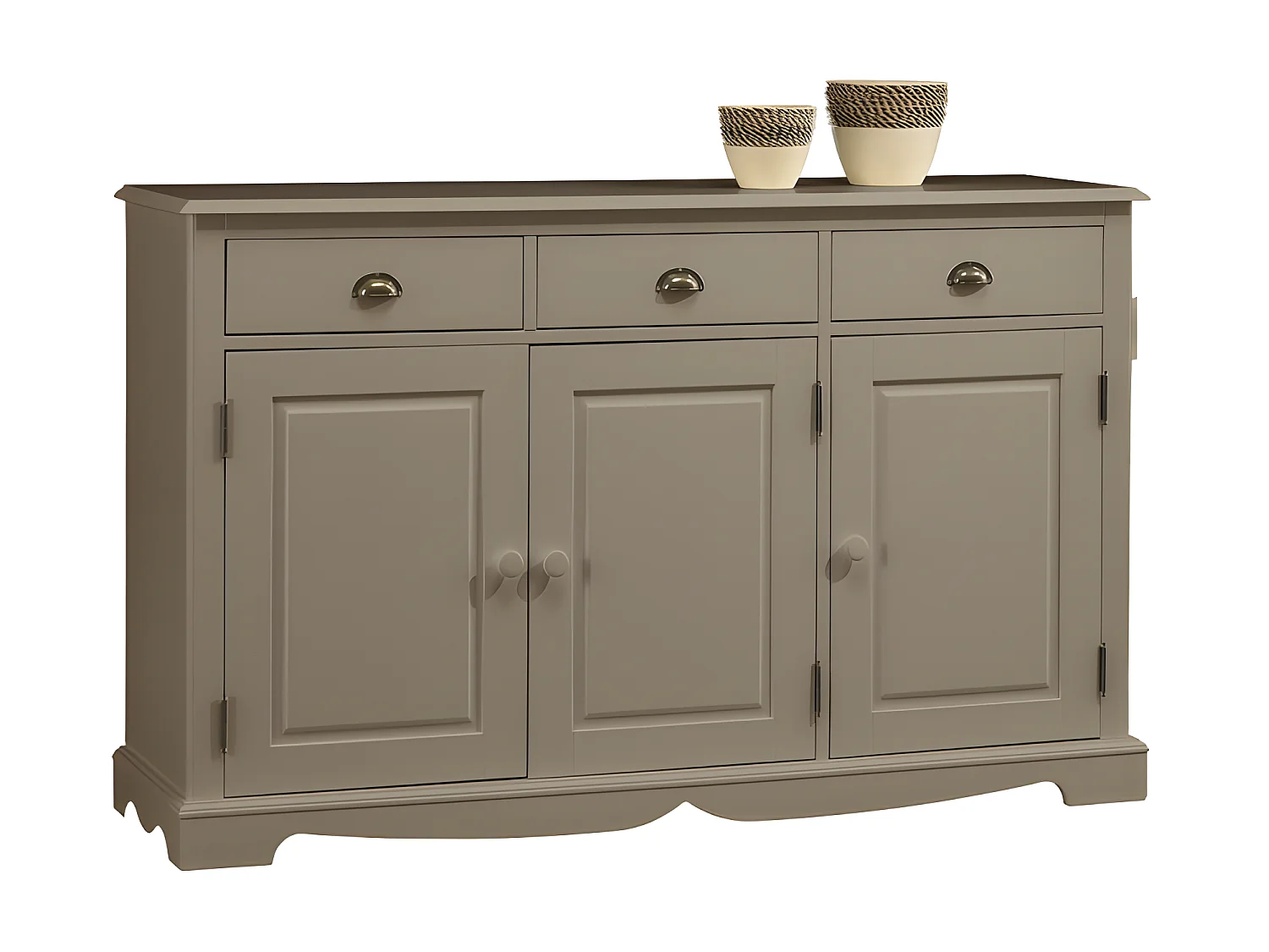 Buffet Taupe Style Anglais 3 Portes 3 Tiroirs 4 Niches L 146.6 H 89.6 P 42.5 cm