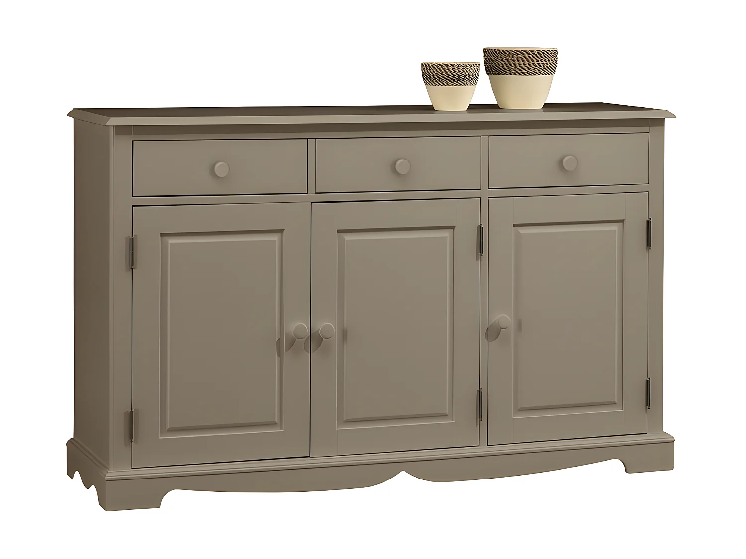 Buffet Taupe Style Anglais 3 Portes 3 Tiroirs 4 Niches L 146.6 H 89.6 P 42.5 cm