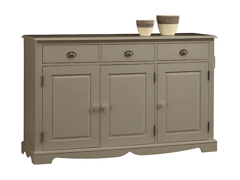 Buffet Taupe Style Anglais 3 Portes 3 Tiroirs 4 Niches L 146.6 H 89.6 P 42.5 cm