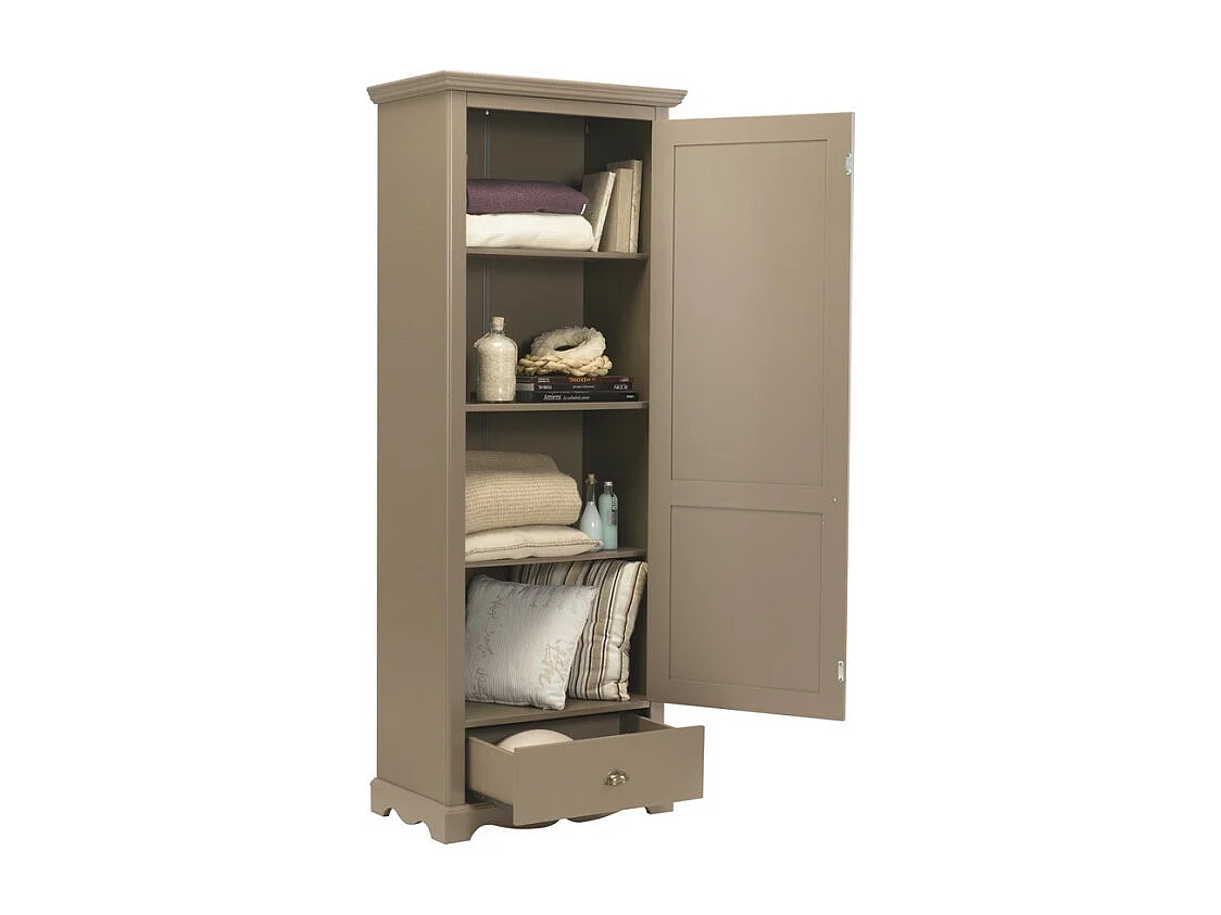 Armoire Bonnetière Taupe Style Anglais 3 Etagères 4 Niches L 70 H 186 P 42 cm