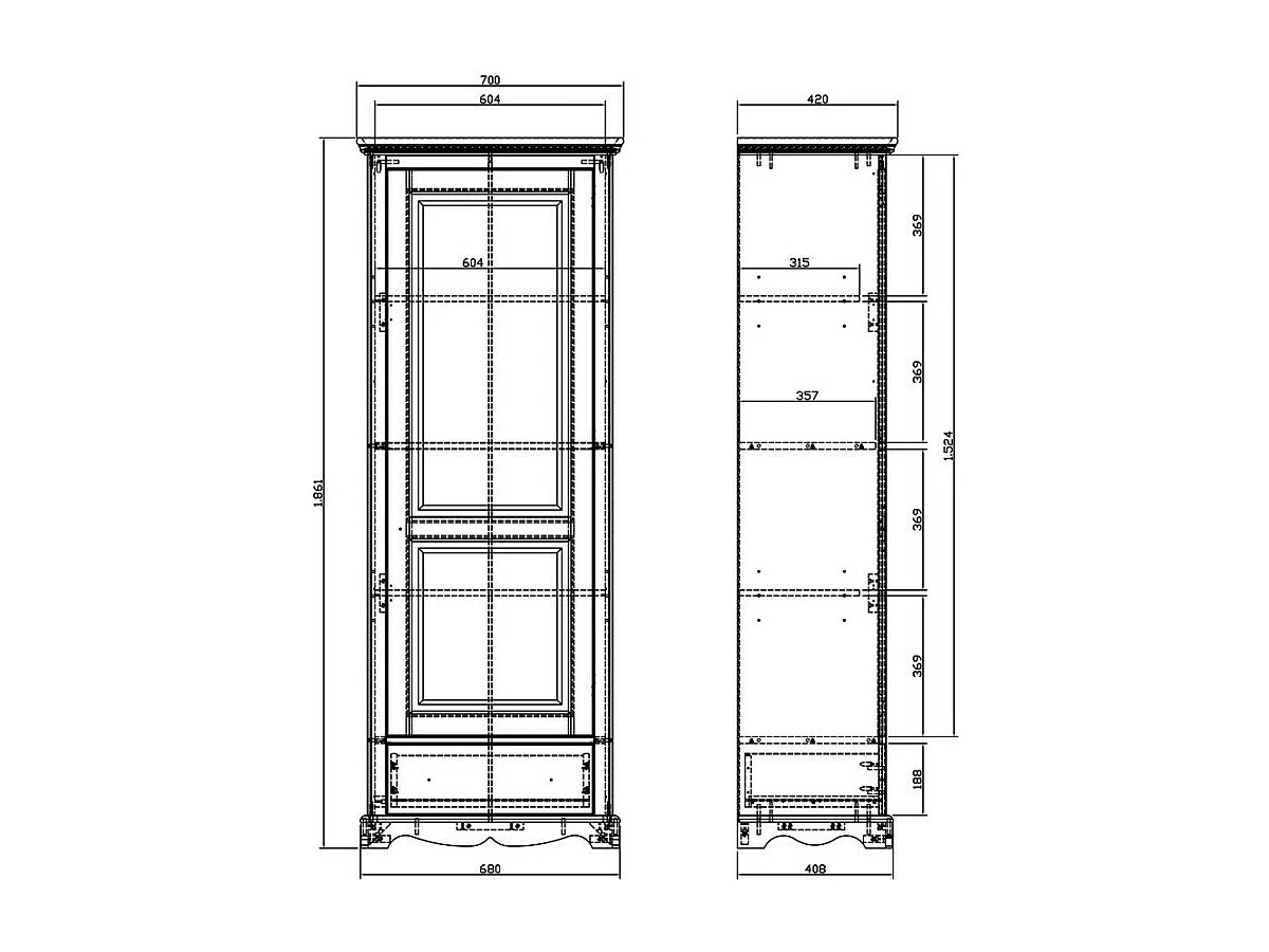 Armoire Bonnetière Taupe Style Anglais 3 Etagères 4 Niches L 70 H 186 P 42 cm