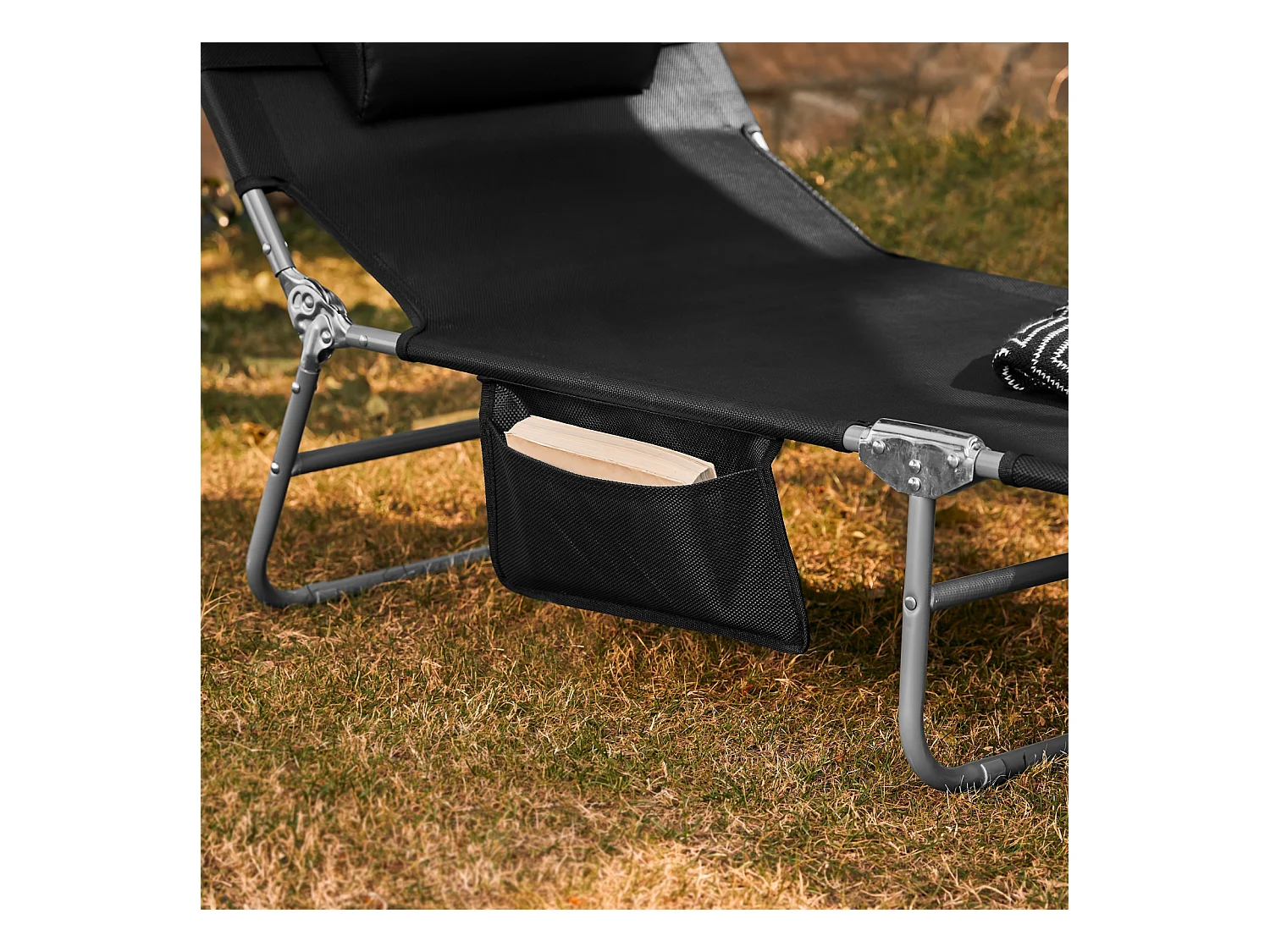 SoBuy OGS48-Sch Bain de Soleil Chaise Longue Transat de Jardin Pliable Position Réglable avec Parasol Pare Soleil - Charge 150kg – Noir