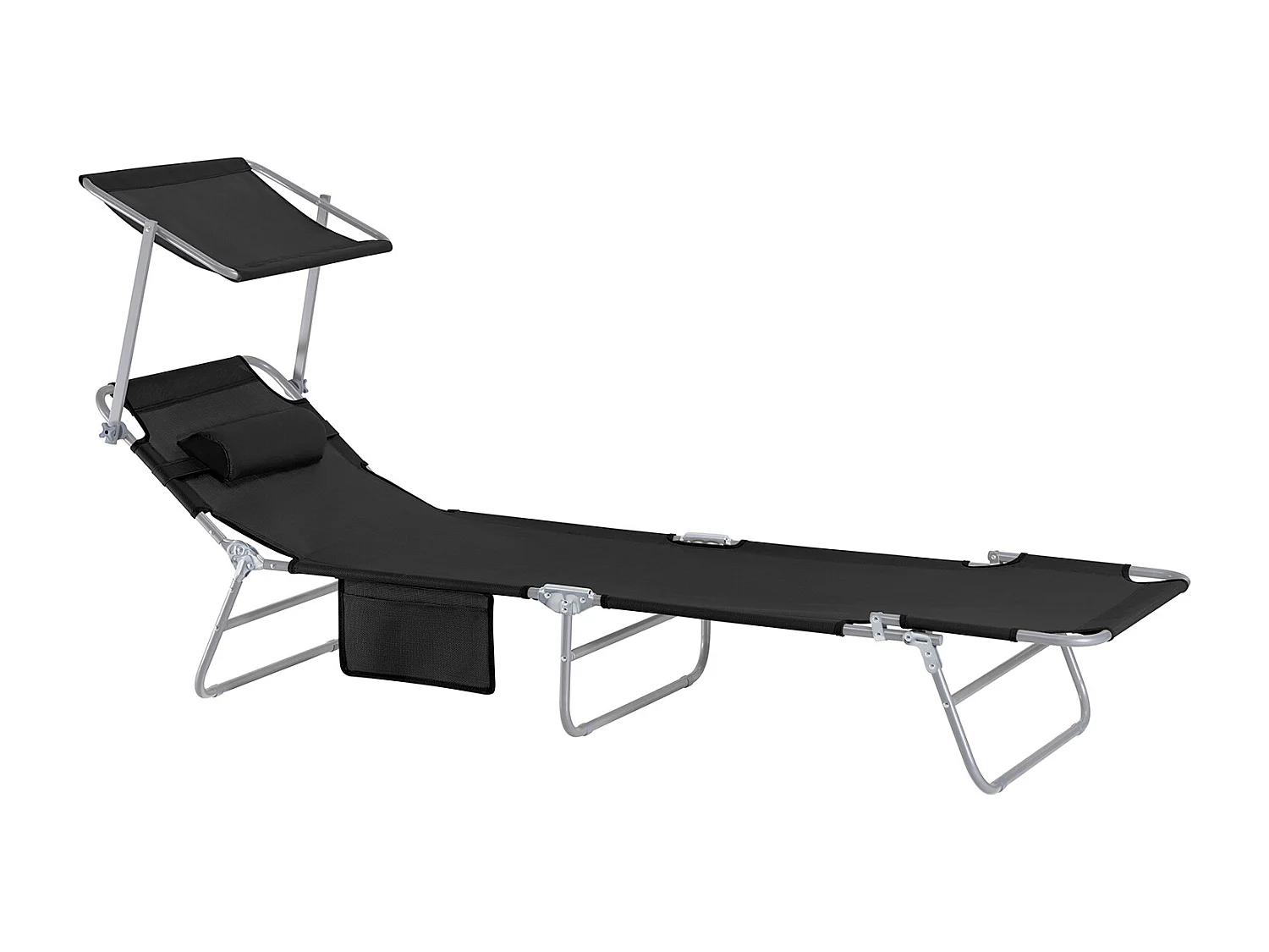 SoBuy OGS48-Sch ligstoel opvouwbare tuinligstoel verstelbare positie met zonnescherm parasol - belasting 150 kg – zwart