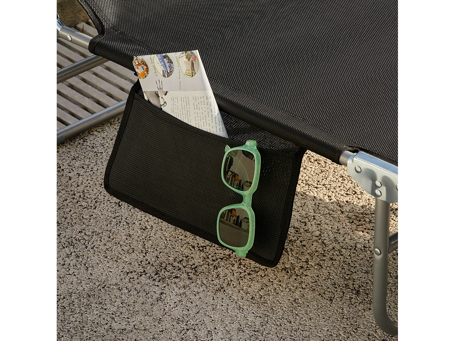 SoBuy OGS48-Sch ligstoel opvouwbare tuinligstoel verstelbare positie met zonnescherm parasol - belasting 150 kg – zwart