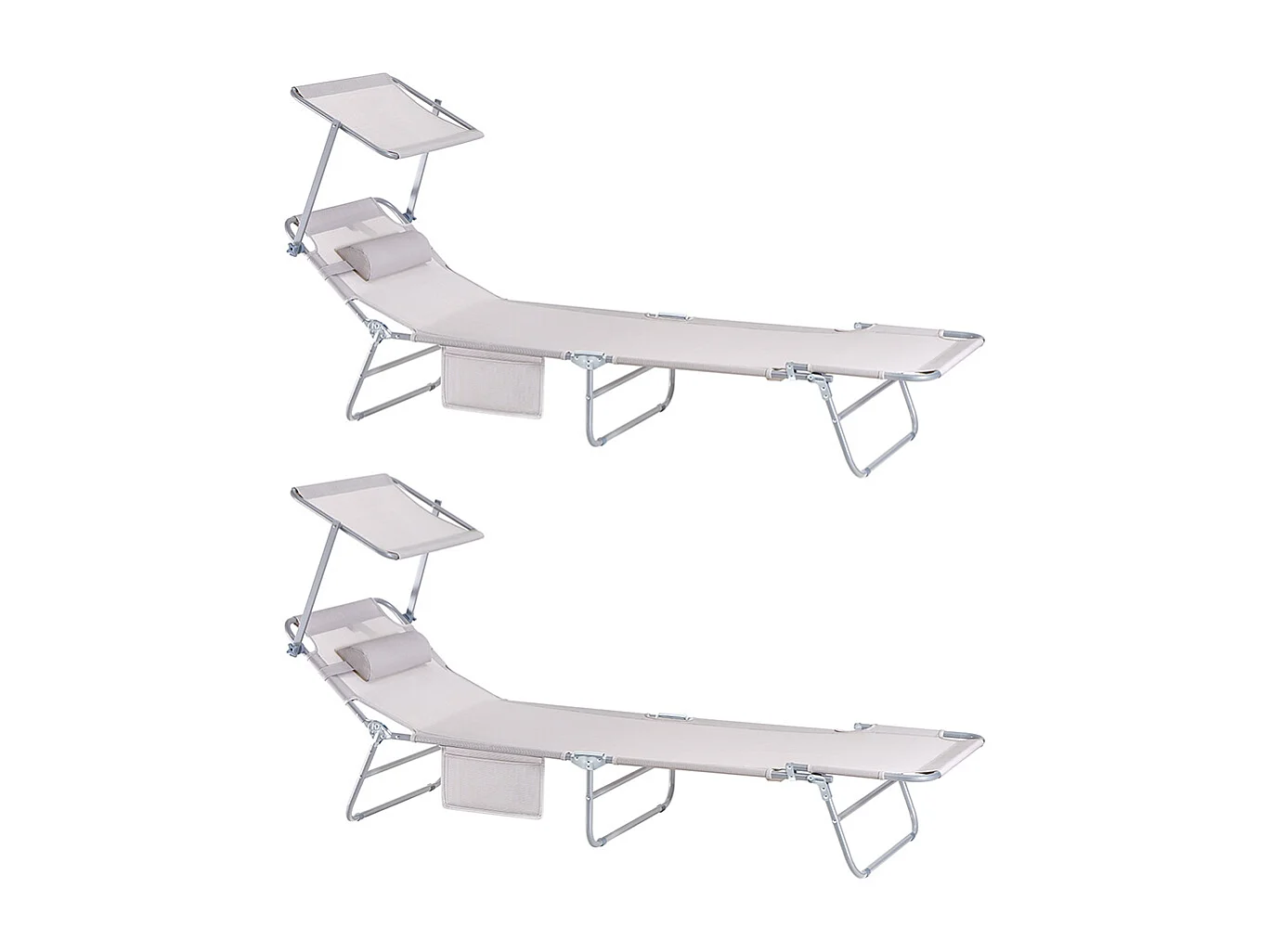 SoBuy OGS48-MIx2 Lot de 2 Bain de Soleil Chaise Longue Transat de Jardin Pliables Position réglable avec Parasol Pare Soleil - Beige