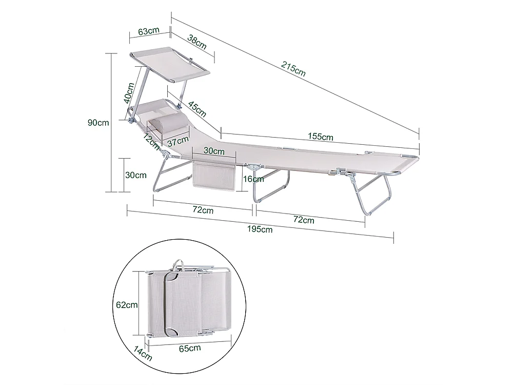 SoBuy OGS48-MIx2 Lot de 2 Bain de Soleil Chaise Longue Transat de Jardin Pliables Position réglable avec Parasol Pare Soleil - Beige