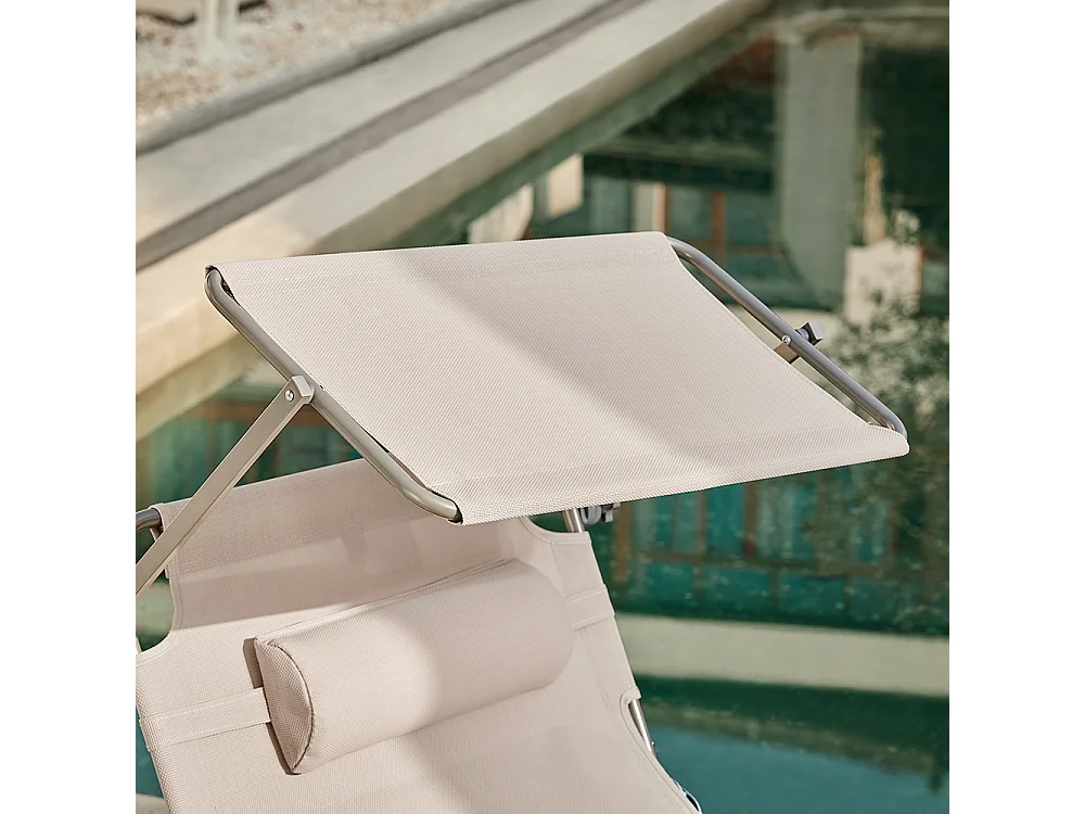 SoBuy OGS48-MIx2 Lot de 2 Bain de Soleil Chaise Longue Transat de Jardin Pliables Position réglable avec Parasol Pare Soleil - Beige