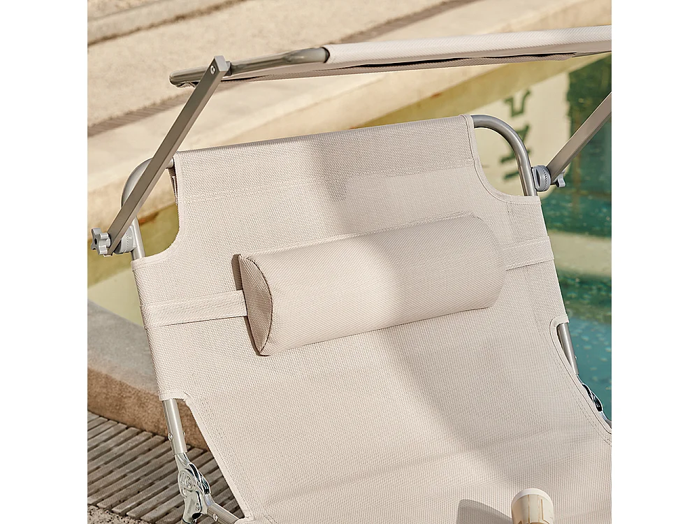 SoBuy OGS48-MIx2 Lot de 2 Bain de Soleil Chaise Longue Transat de Jardin Pliables Position réglable avec Parasol Pare Soleil - Beige