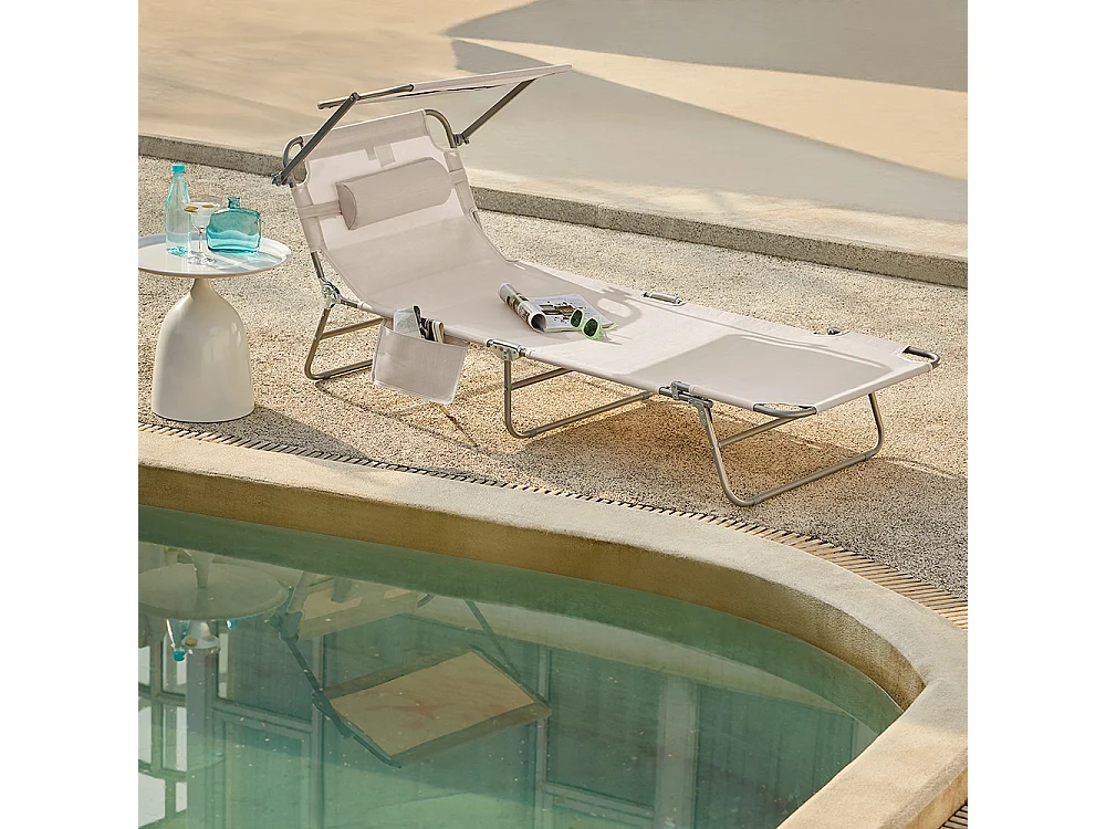 SoBuy OGS48-MIx2 Lot de 2 Bain de Soleil Chaise Longue Transat de Jardin Pliables Position réglable avec Parasol Pare Soleil - Beige