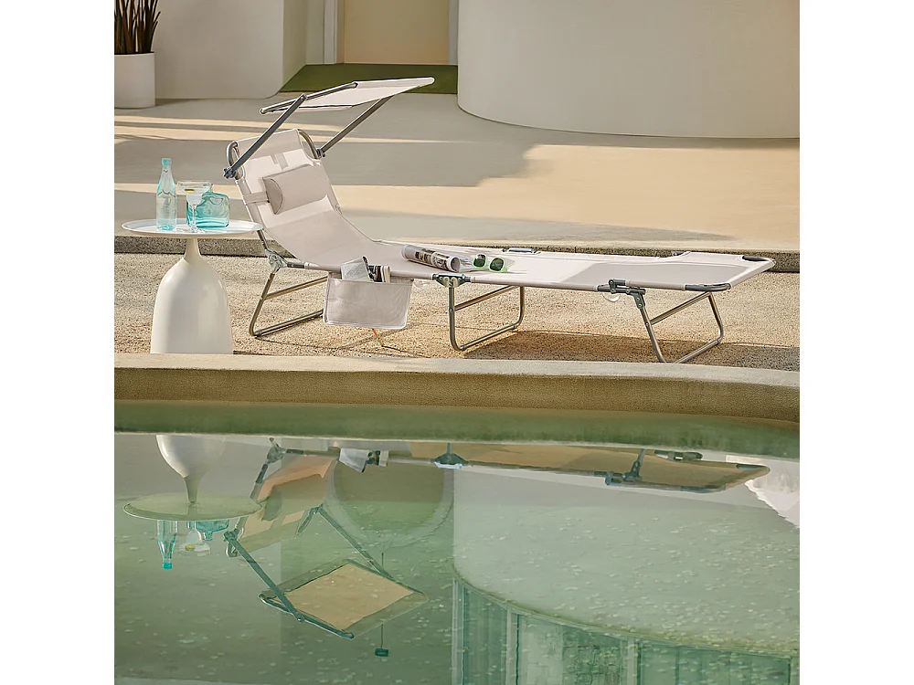 SoBuy OGS48-MIx2 Lot de 2 Bain de Soleil Chaise Longue Transat de Jardin Pliables Position réglable avec Parasol Pare Soleil - Beige