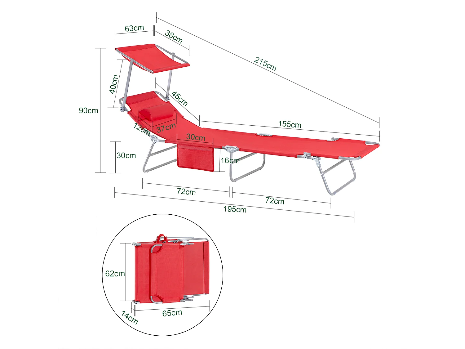 SoBuy OGS48-R Chaise Longue Bain de Soleil Transat de Relaxation Pliant Chaise de Camping Inclinable, Pliable et Réglable - Rouge