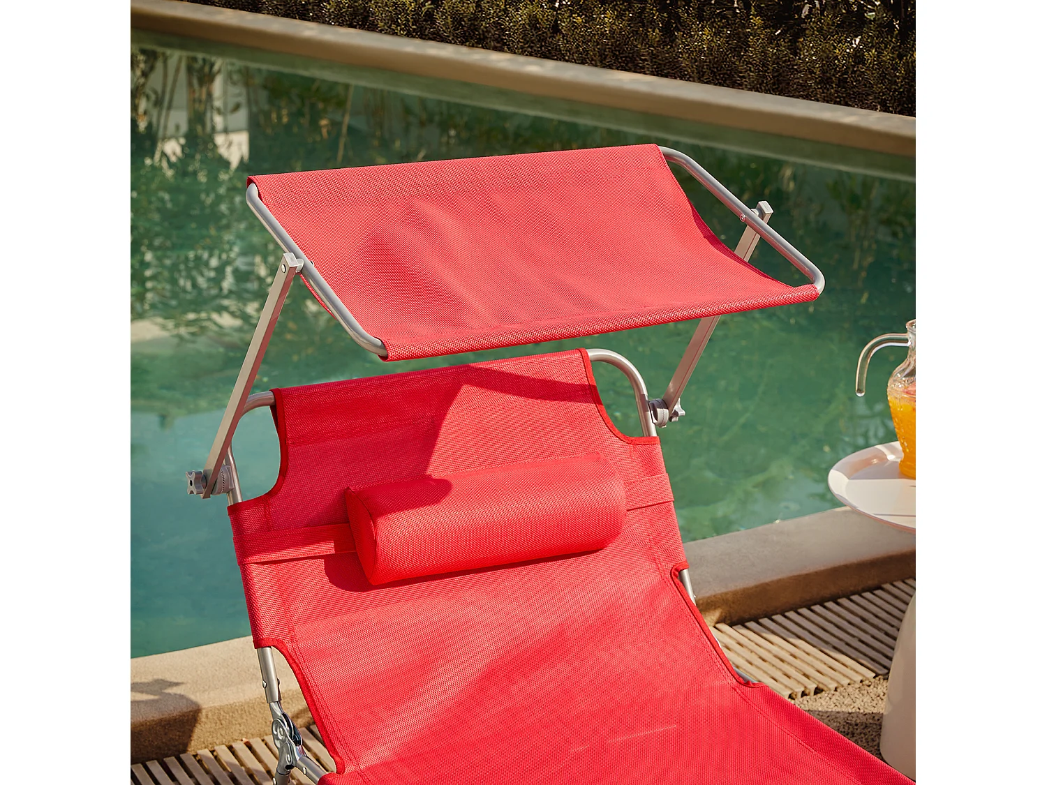 SoBuy OGS48-R Chaise Longue Bain de Soleil Transat de Relaxation Pliant Chaise de Camping Inclinable, Pliable et Réglable - Rouge