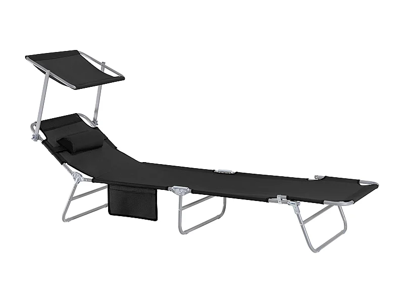 SoBuy OGS48-SCHx2 Lot de 2 Bains de Soleil Chaises Longue Transats de Jardin Pliable Position réglable avec Parasol Pare Soleil - Noir