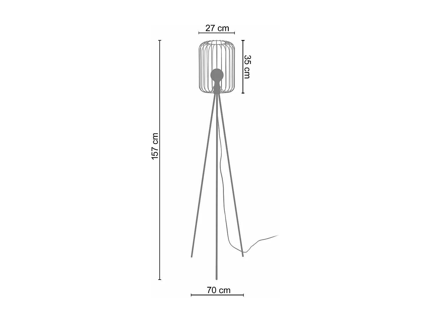 Lampadaire trépied métal  noir 157 cm.