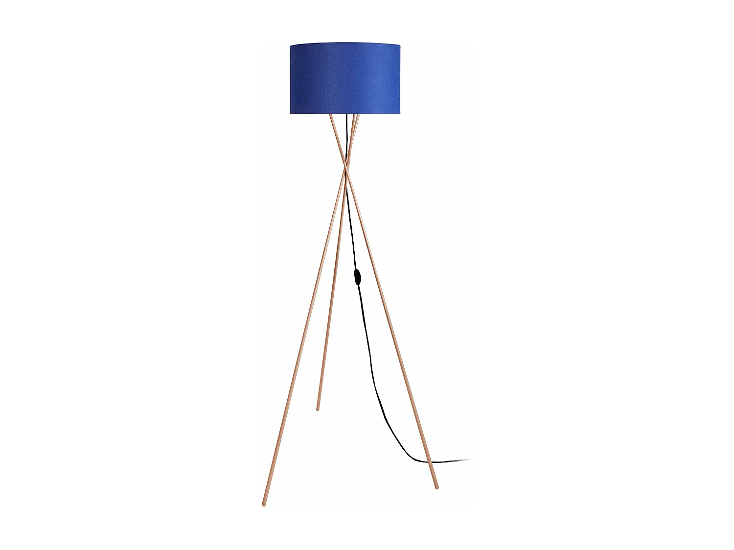 Lampadaire trépied métal  cuivre,bleu 155 cm.