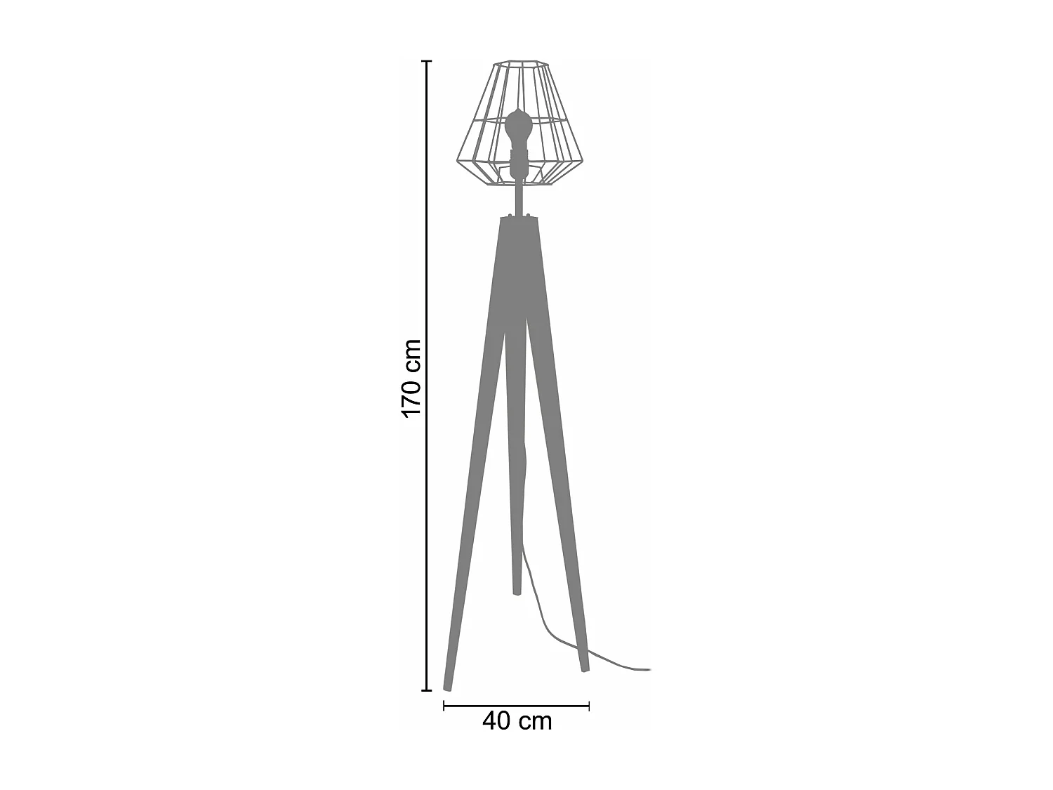 Lampadaire trépied bois  foncé noir 170 cm.