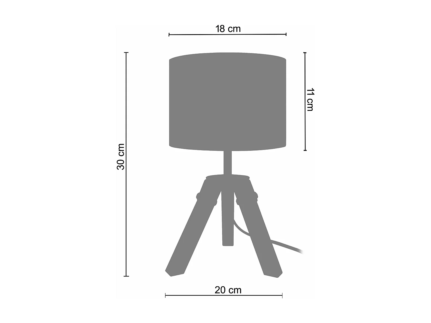 Lampe de chevet trépied bois  noir,aluminium,cylindre gris 30 cm.