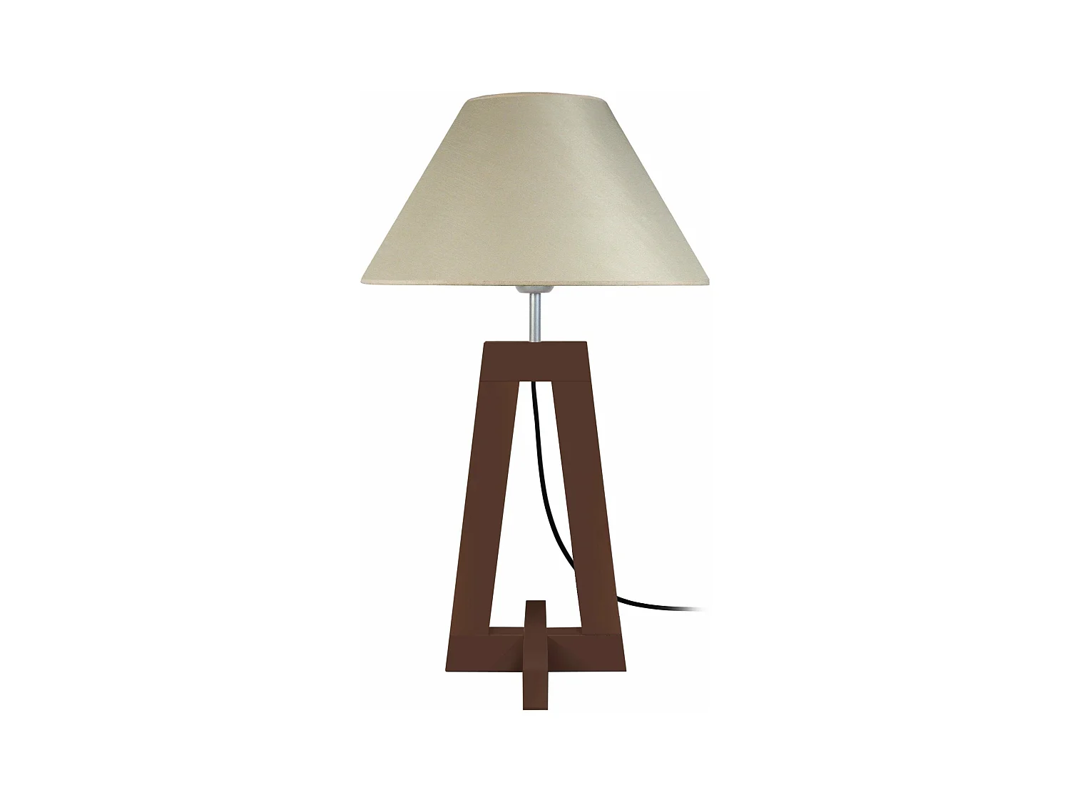 Lampe de chevet colonne bois  wangué,cone beige 56 cm.