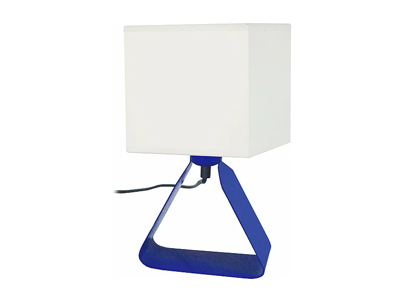 Lampe de chevet géométrique métal  bleu 29 cm.