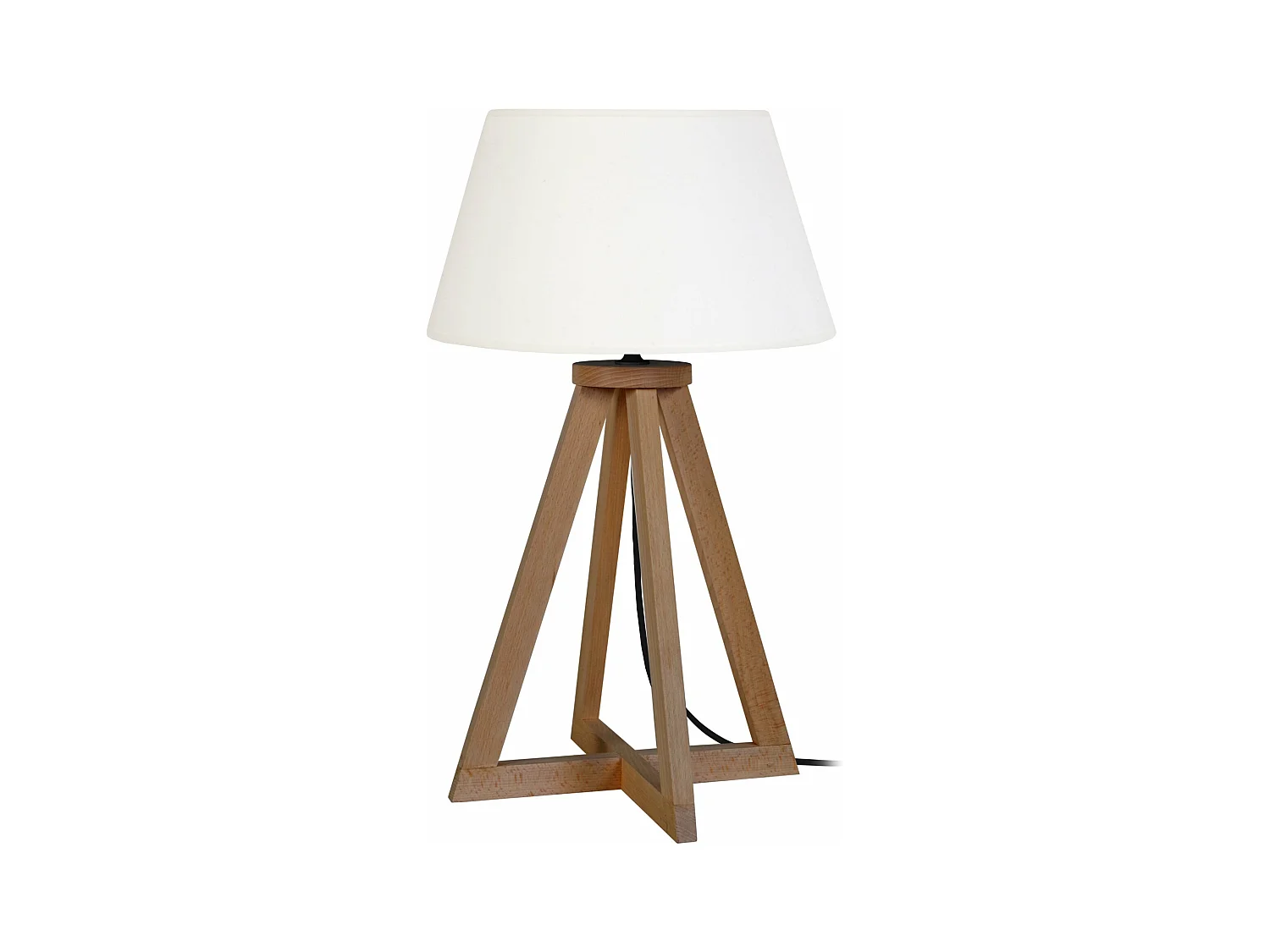 Lampe de chevet colonne bois  foncé,ivoire 52 cm.