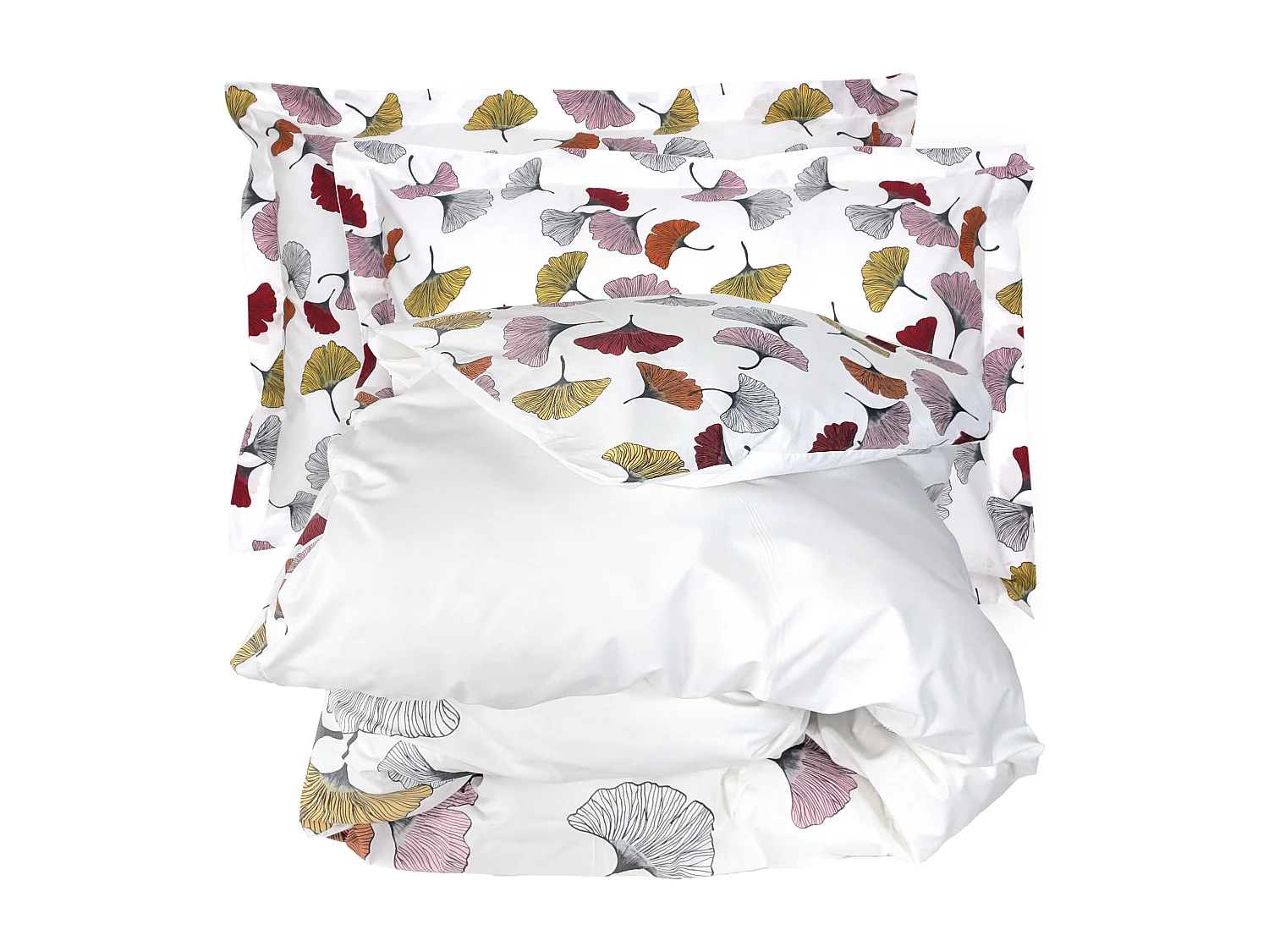 Parure de lit 200x200 cm 50x70 cm Percale pur coton GINKGO Rose
