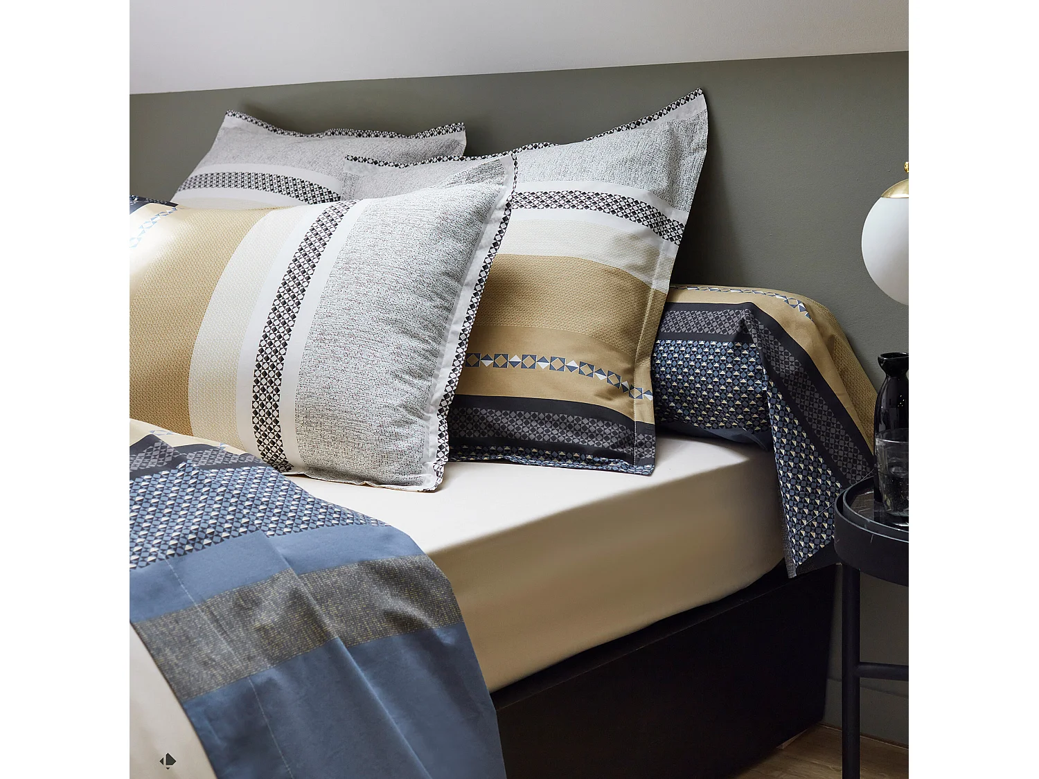 Parure de lit 300x240 cm 50x70 cm percale coton MARLOW acier