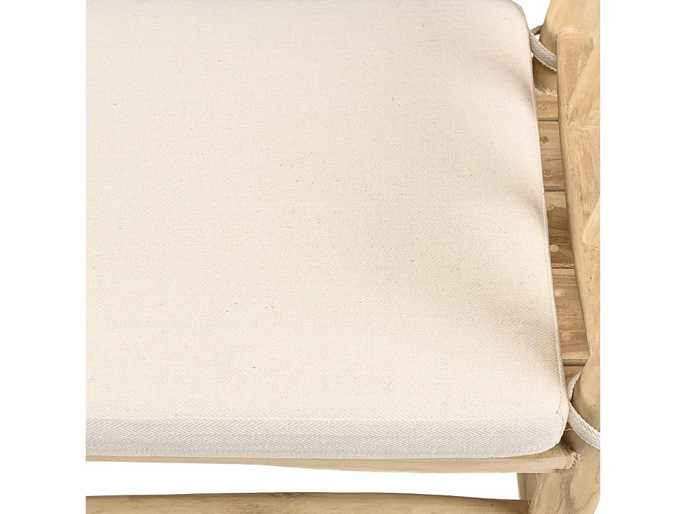 WILL - Banc en branches de bois de teck naturel coussin blanc