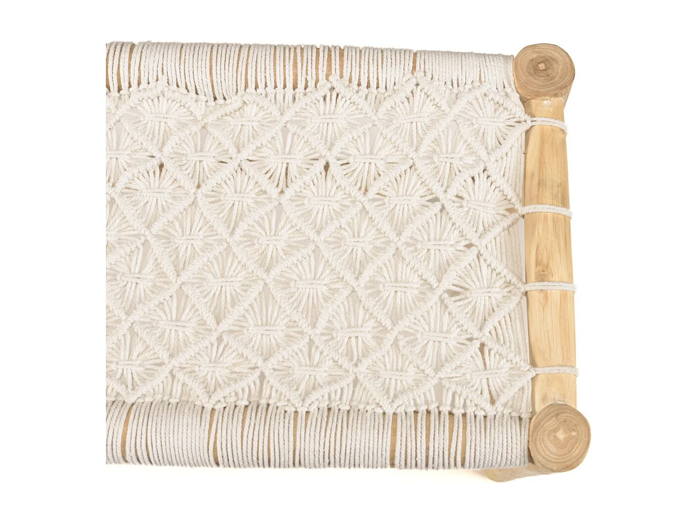 WILL - Banc en branches de bois de teck naturel assise macramé blanc