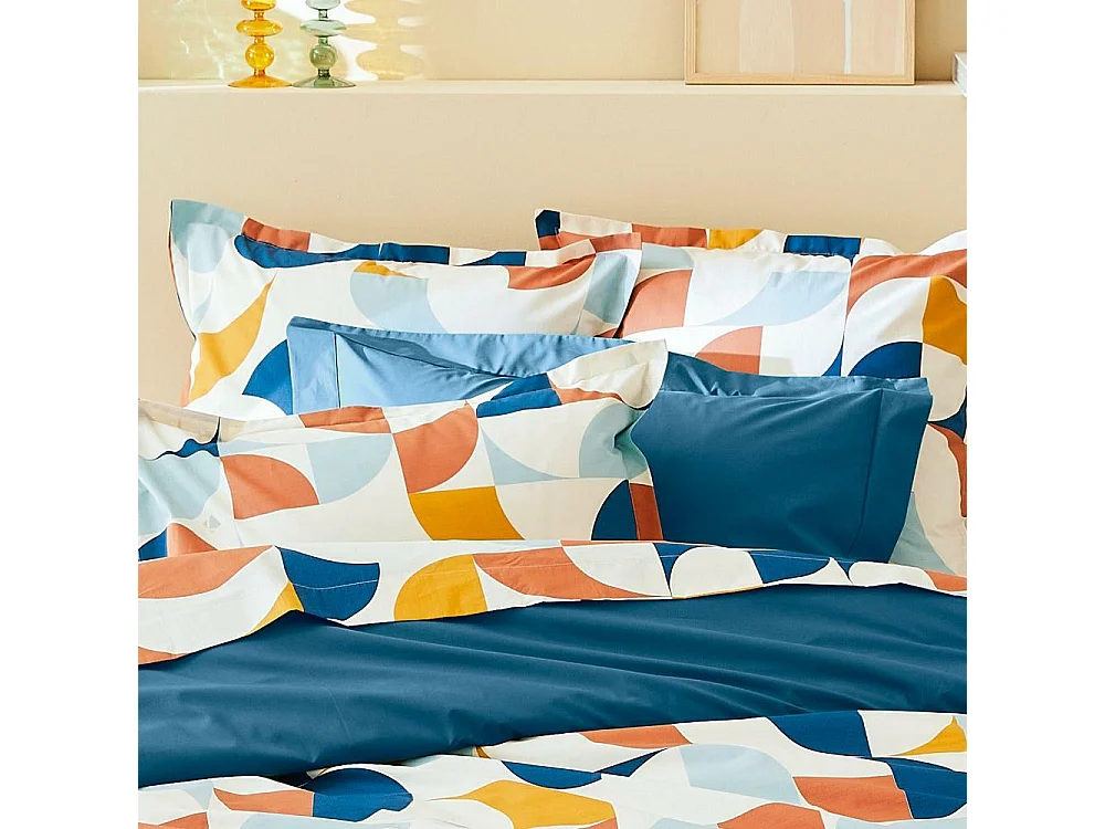 Taie d'oreiller 50x70 cm percale de coton MODULO bleu cobalt