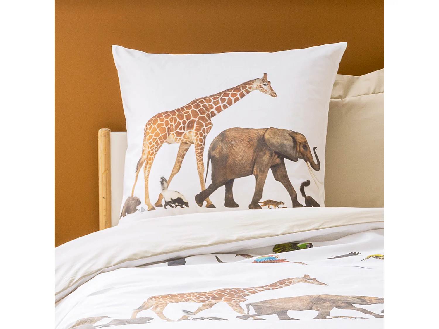 Taie d'oreiller imprimée 65x65 cm en 100% percale de coton NOÉ blanc