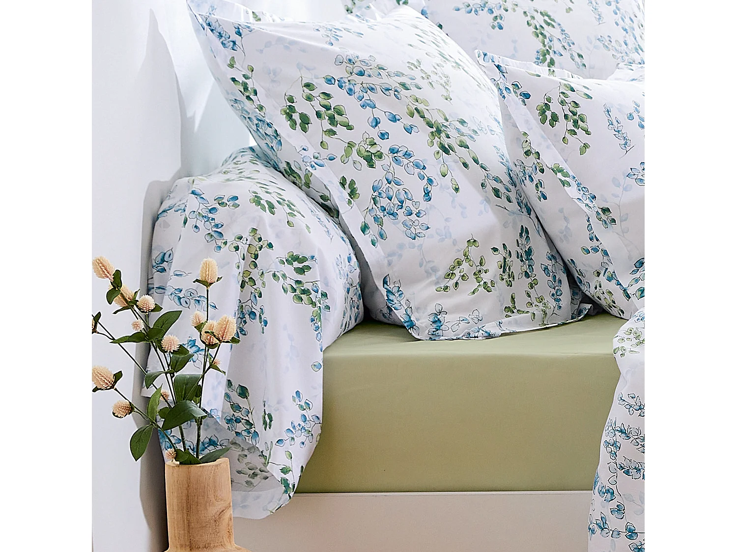 Taie de traversin 200x43 cm satin de coton ANGÈLE vert tilleul