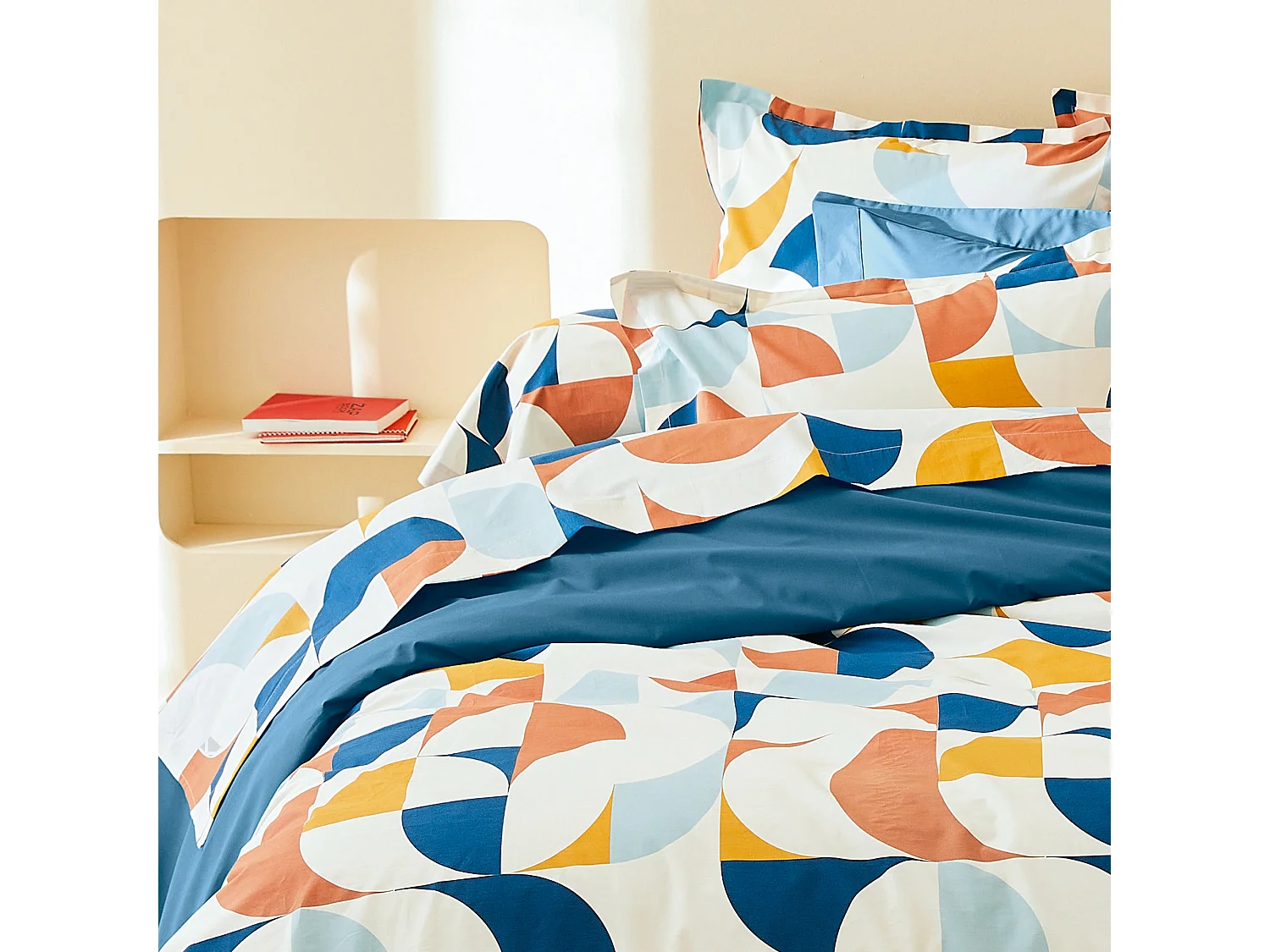 Taie de traversin 200x43 cm percale de coton MODULO bleu cobalt