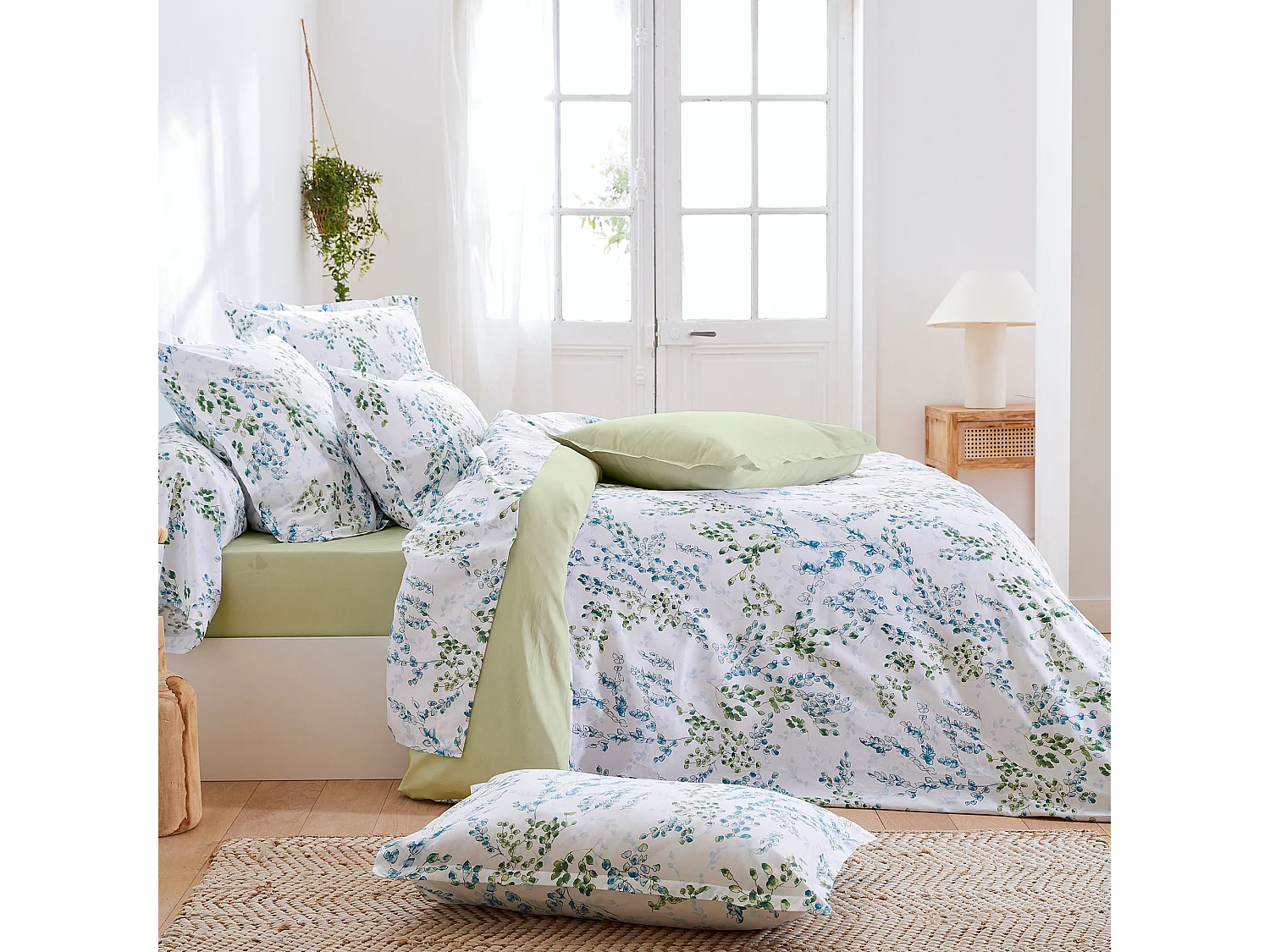 Taie de traversin 240x43 cm satin de coton ANGÈLE vert tilleul